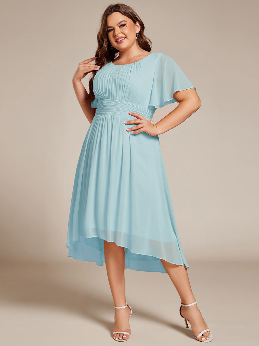 Robe d'invit¨¦ de mariage trap¨¨ze en mousseline fluide ¨¤ encolure ronde et longueur au genou #farbe_Himmelblau