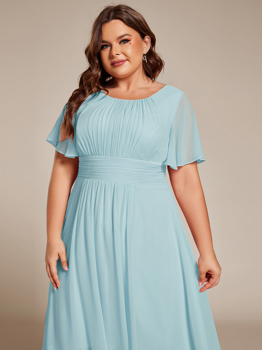 Robe d'invit¨¦ de mariage trap¨¨ze en mousseline fluide ¨¤ encolure ronde et longueur au genou #farbe_Himmelblau