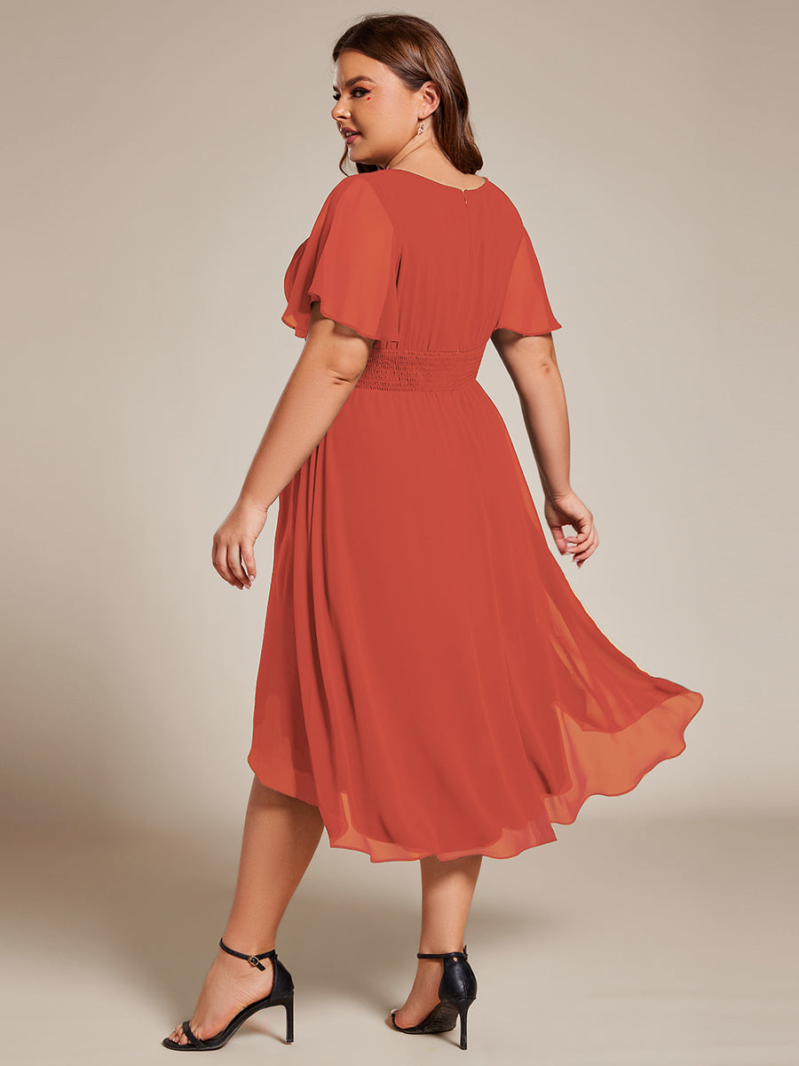 Robe d'invit¨¦ de mariage trap¨¨ze en mousseline fluide ¨¤ encolure ronde et longueur au genou #farbe_Gebranntes Orange