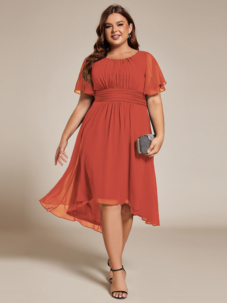 Robe d'invit¨¦ de mariage trap¨¨ze en mousseline fluide ¨¤ encolure ronde et longueur au genou #farbe_Gebranntes Orange