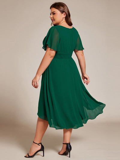 Robe d'invit¨¦ de mariage trap¨¨ze en mousseline fluide ¨¤ encolure ronde et longueur au genou #farbe_Dunkelgrün
