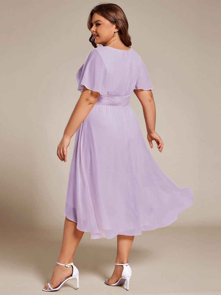 Robe d'invit¨¦ de mariage trap¨¨ze en mousseline fluide ¨¤ encolure ronde et longueur au genou #farbe_Mattflieder