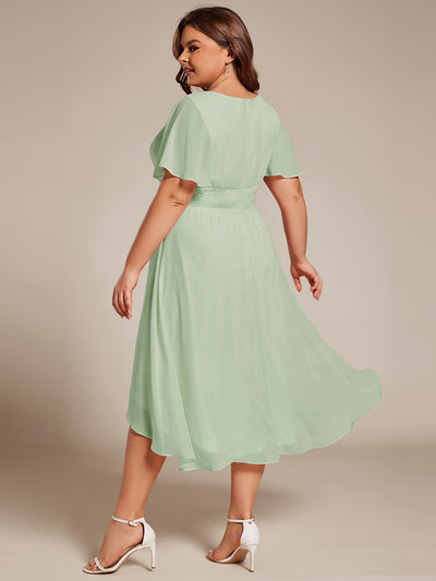 Robe d'invit¨¦ de mariage trap¨¨ze en mousseline fluide ¨¤ encolure ronde et longueur au genou #farbe_Mintgrün