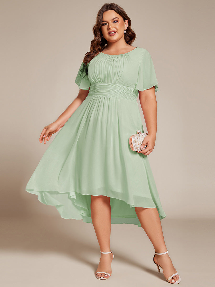 Robe d'invit¨¦ de mariage trap¨¨ze en mousseline fluide ¨¤ encolure ronde et longueur au genou #farbe_Mintgrün