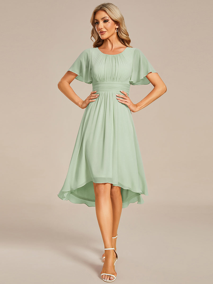 Robe d'invit¨¦ de mariage trap¨¨ze en mousseline fluide ¨¤ encolure ronde et longueur au genou #farbe_Mintgrün