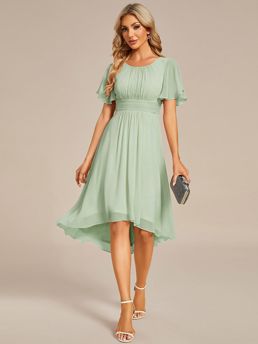 Robe d'invit¨¦ de mariage trap¨¨ze en mousseline fluide ¨¤ encolure ronde et longueur au genou #farbe_Mintgrün