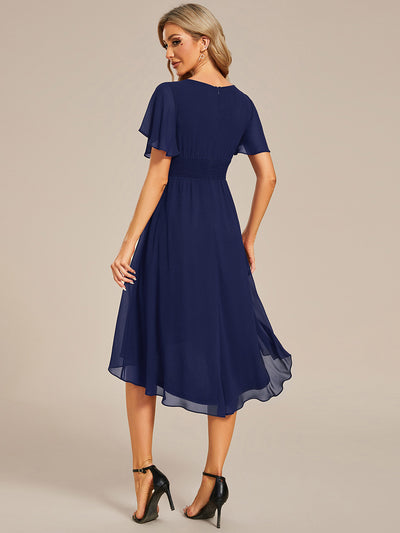 Robe d'invit¨¦ de mariage trap¨¨ze en mousseline fluide ¨¤ encolure ronde et longueur au genou #farbe_Marineblau
