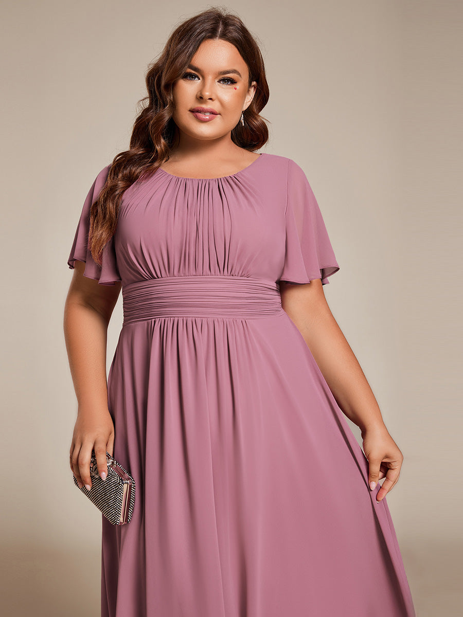Robe d'invit¨¦ de mariage trap¨¨ze en mousseline fluide ¨¤ encolure ronde et longueur au genou #farbe_Orchideenviolett