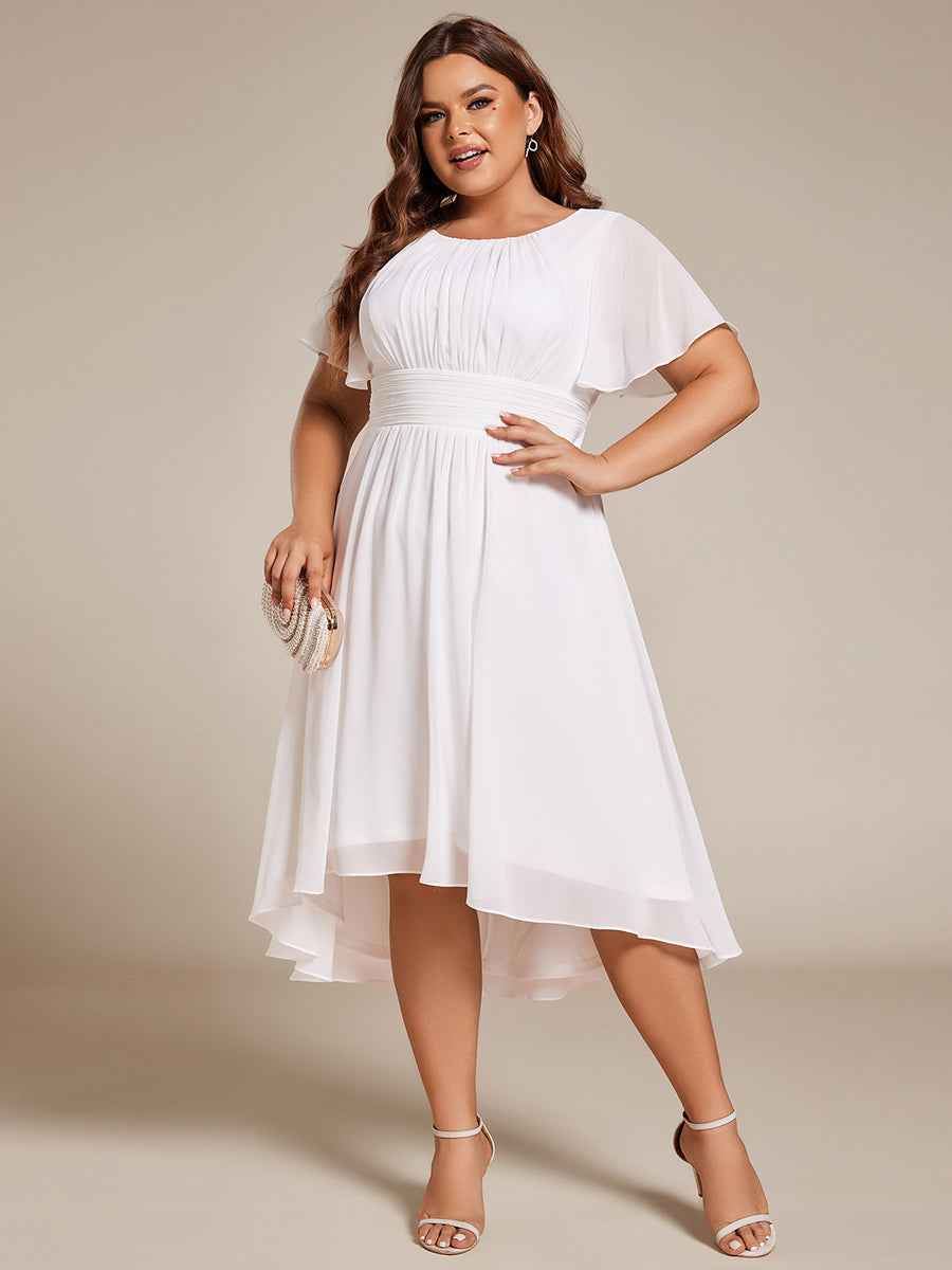 Robe d'invit¨¦ de mariage trap¨¨ze en mousseline fluide ¨¤ encolure ronde et longueur au genou #farbe_Weiß