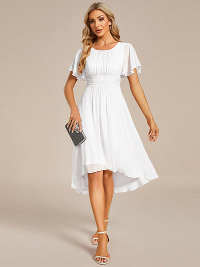 Robe d'invit¨¦ de mariage trap¨¨ze en mousseline fluide ¨¤ encolure ronde et longueur au genou #farbe_Weiß