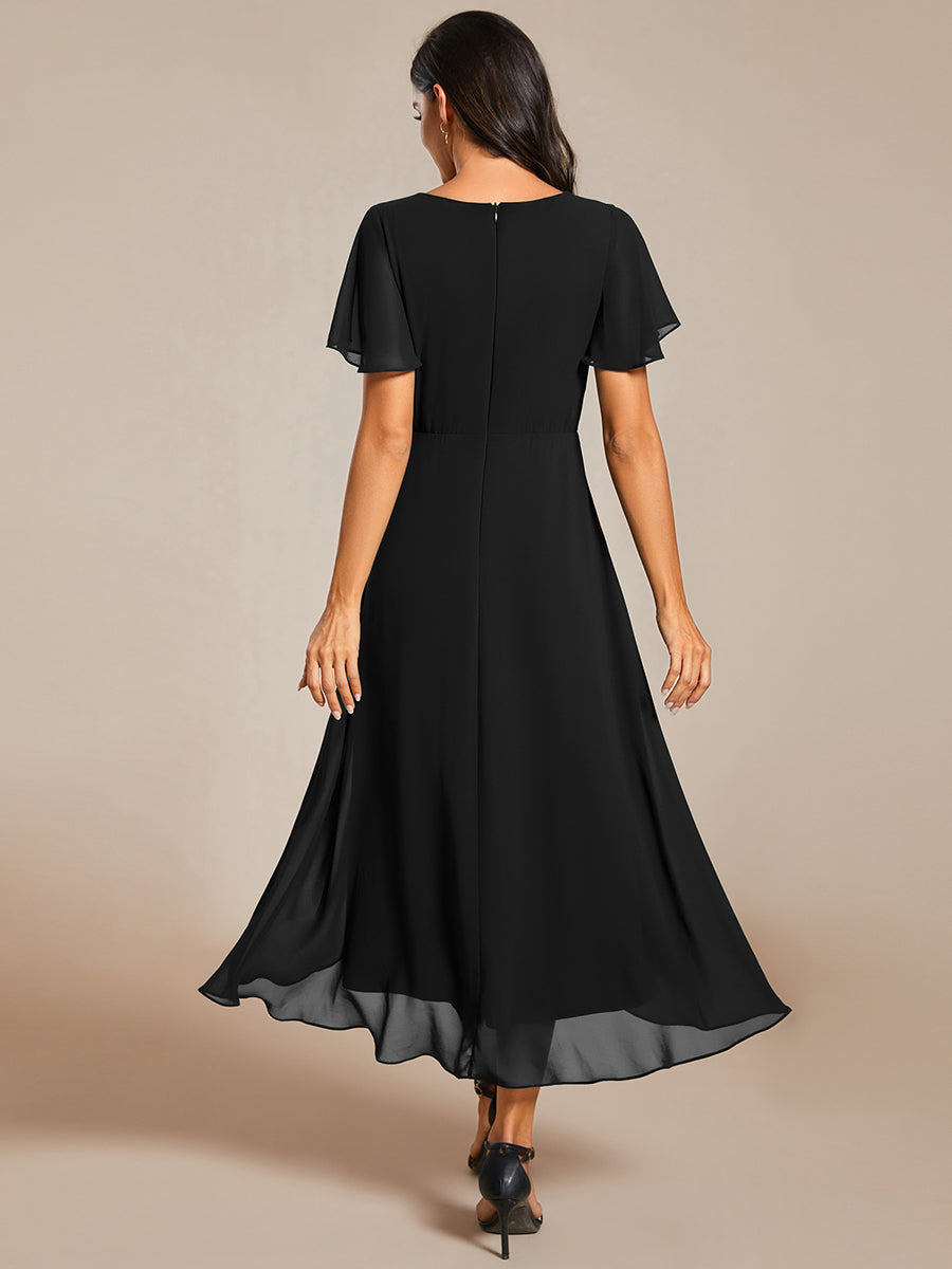 Funkelndes Abendkleid in A-Linie mit Empire-Taille und langen ?rmeln #farbe_Schwarz