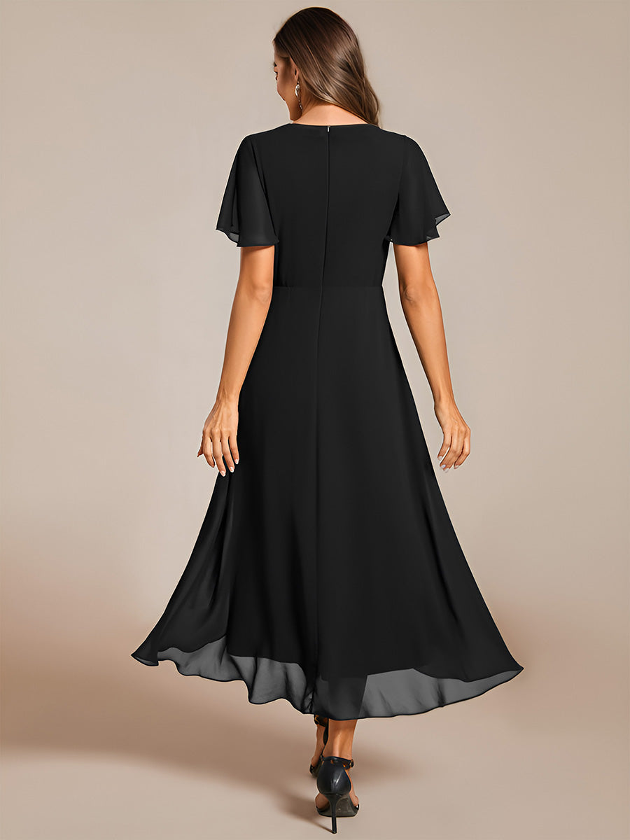Funkelndes Abendkleid in A-Linie mit Empire-Taille und langen ?rmeln #farbe_Schwarz