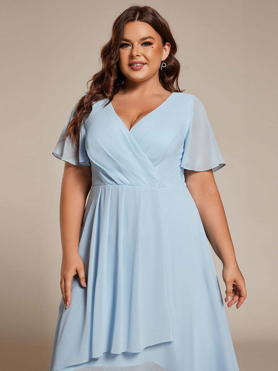 Funkelndes Abendkleid in A-Linie mit Empire-Taille und langen ?rmeln #farbe_Himmelblau