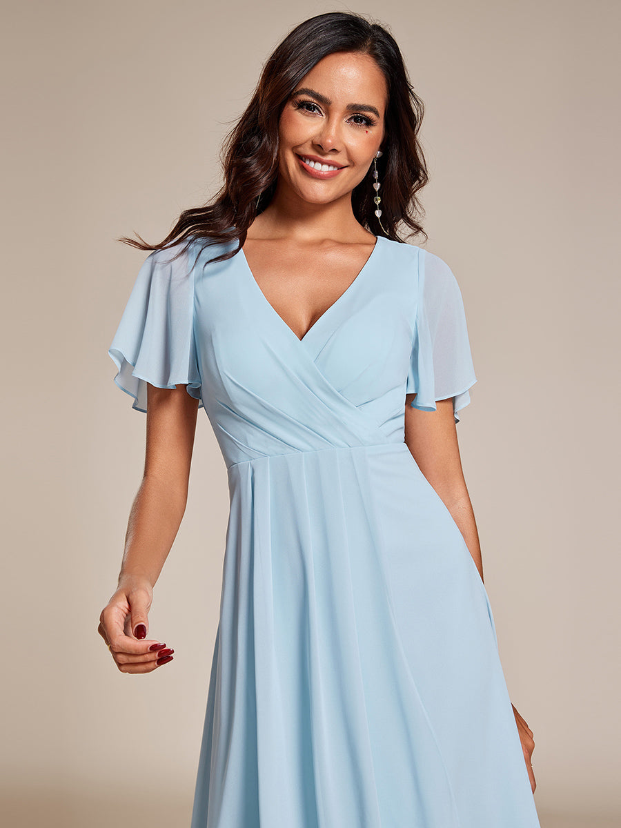 Funkelndes Abendkleid in A-Linie mit Empire-Taille und langen ?rmeln #farbe_Himmelblau