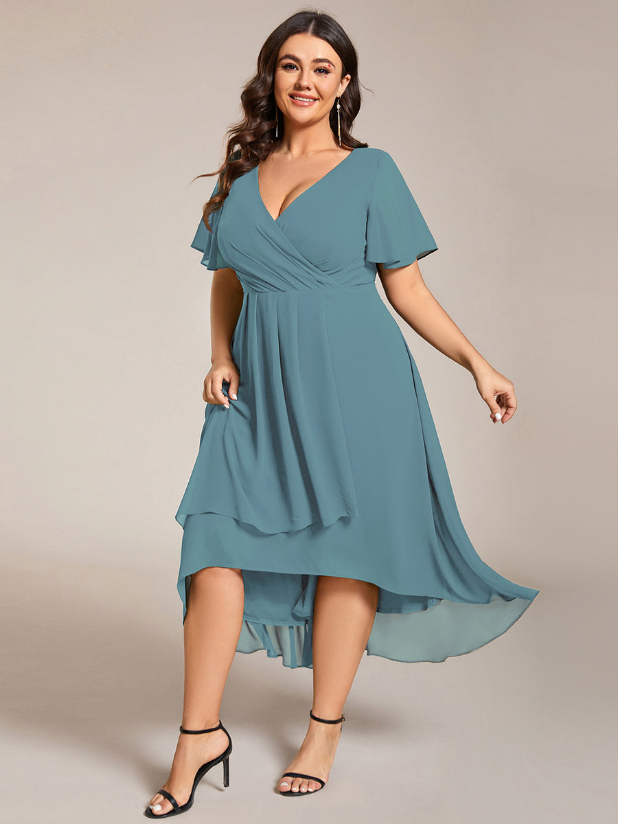 Funkelndes Abendkleid in A-Linie mit Empire-Taille und langen ?rmeln #farbe_Hellpetrol