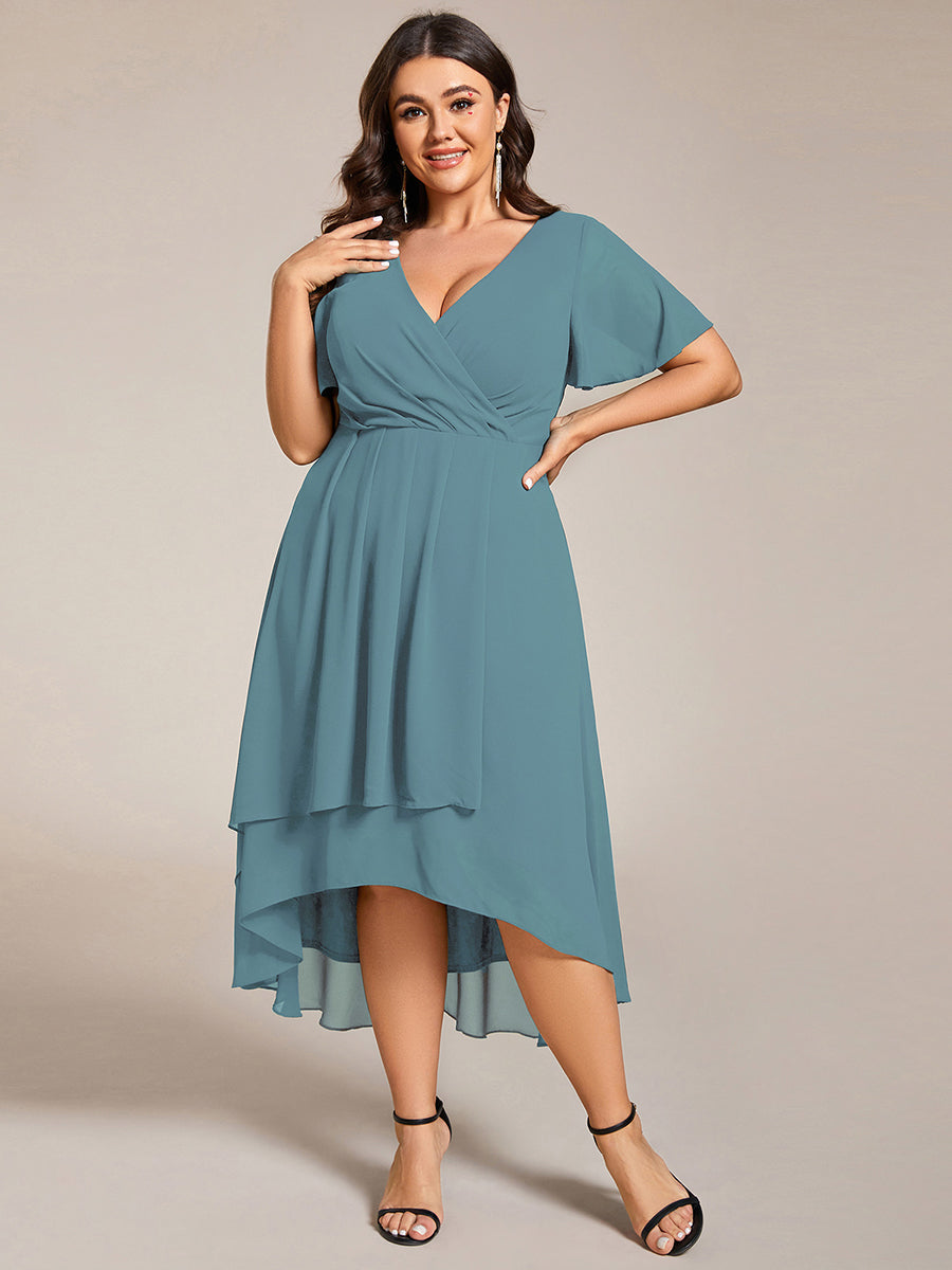 Funkelndes Abendkleid in A-Linie mit Empire-Taille und langen ?rmeln #farbe_Hellpetrol