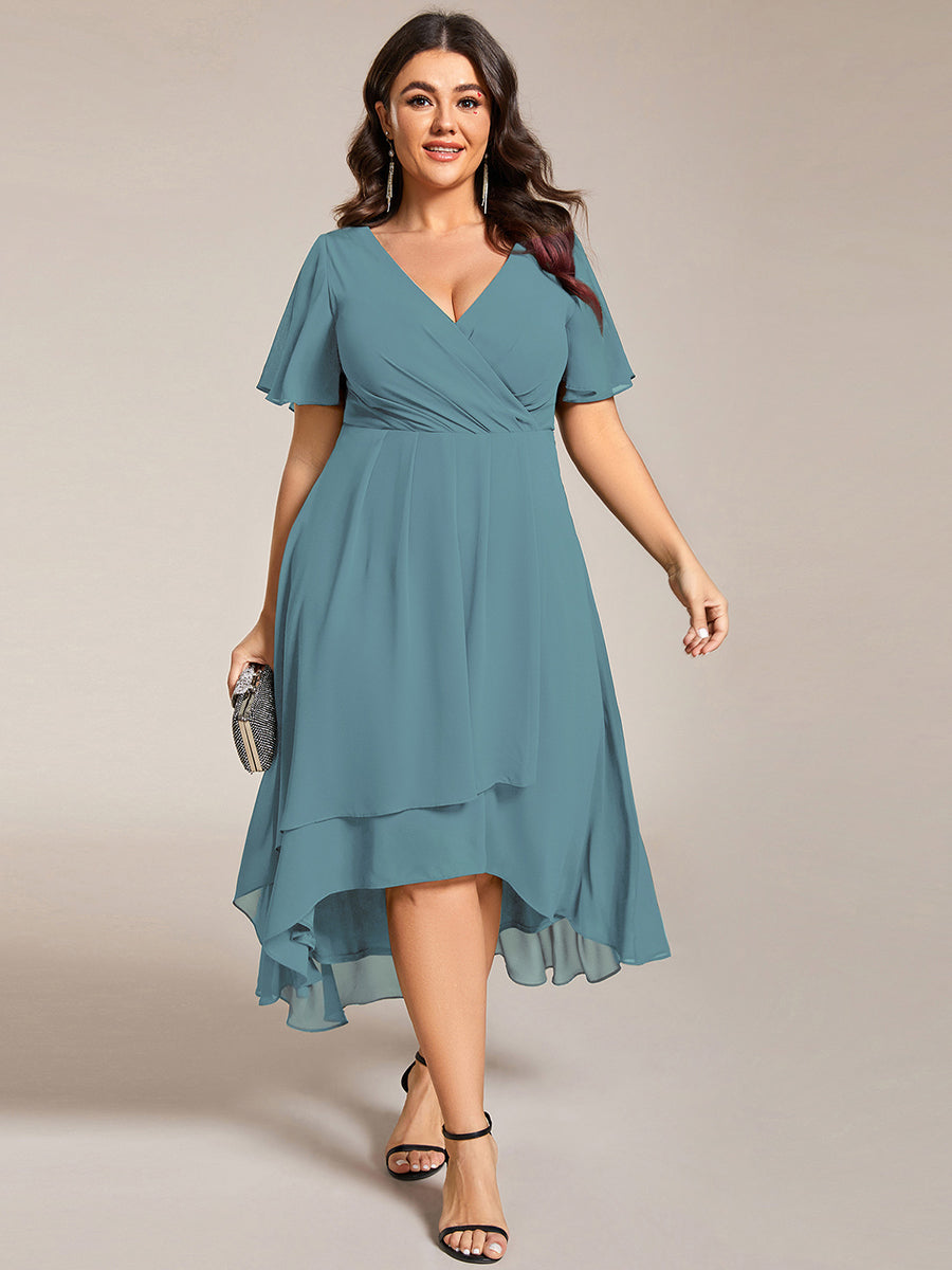 Funkelndes Abendkleid in A-Linie mit Empire-Taille und langen ?rmeln #farbe_Hellpetrol