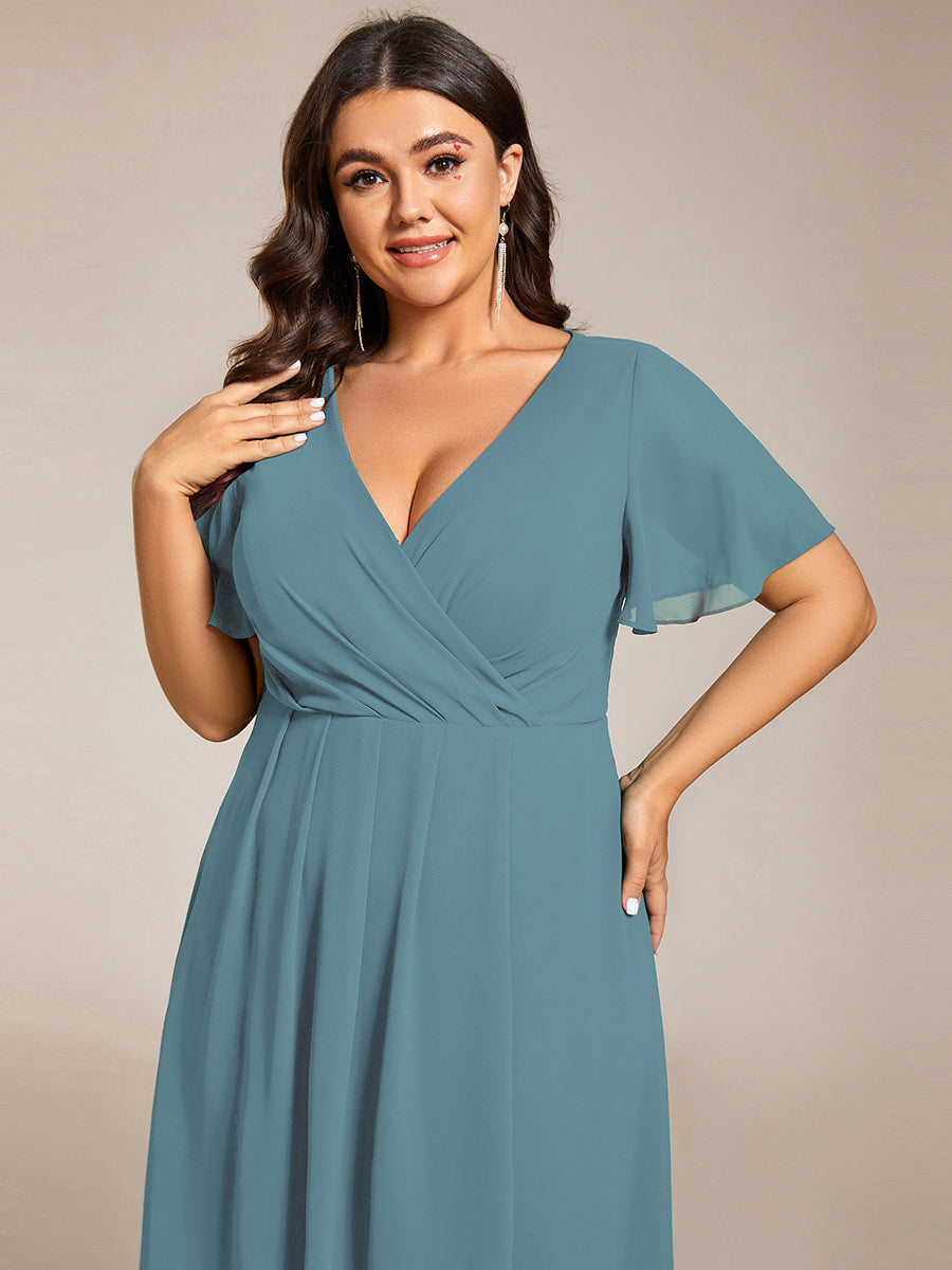Funkelndes Abendkleid in A-Linie mit Empire-Taille und langen ?rmeln #farbe_Hellpetrol