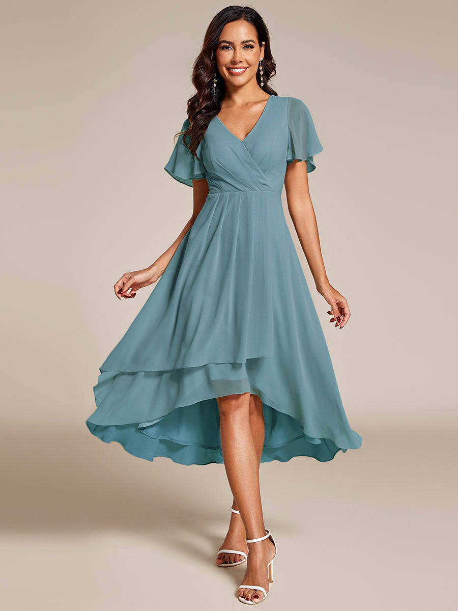 Funkelndes Abendkleid in A-Linie mit Empire-Taille und langen ?rmeln #farbe_Hellpetrol