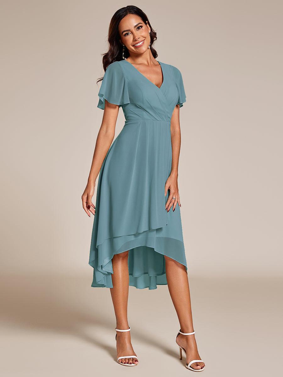 Funkelndes Abendkleid in A-Linie mit Empire-Taille und langen ?rmeln #farbe_Hellpetrol