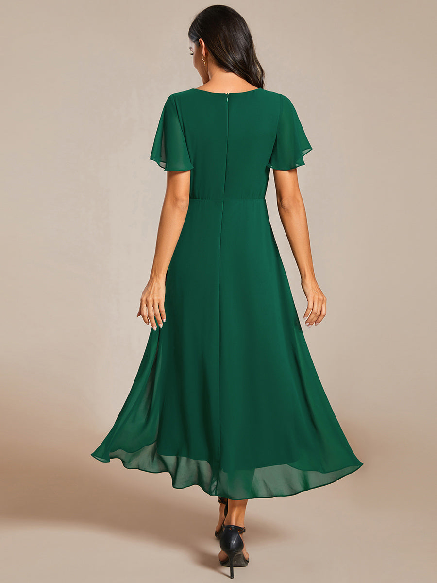 Funkelndes Abendkleid in A-Linie mit Empire-Taille und langen ?rmeln #farbe_Dunkelgrün