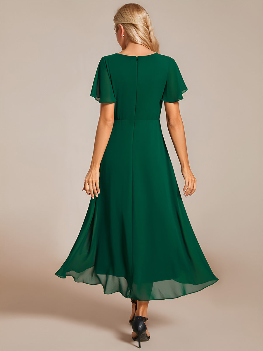 Funkelndes Abendkleid in A-Linie mit Empire-Taille und langen ?rmeln #farbe_Dunkelgrün