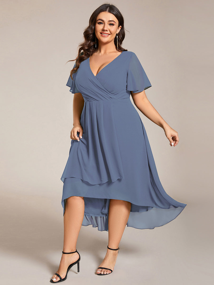 Funkelndes Abendkleid in A-Linie mit Empire-Taille und langen ?rmeln #farbe_Taubenblau