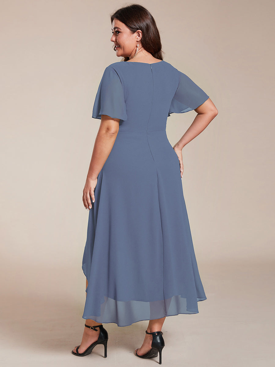 Funkelndes Abendkleid in A-Linie mit Empire-Taille und langen ?rmeln #farbe_Taubenblau