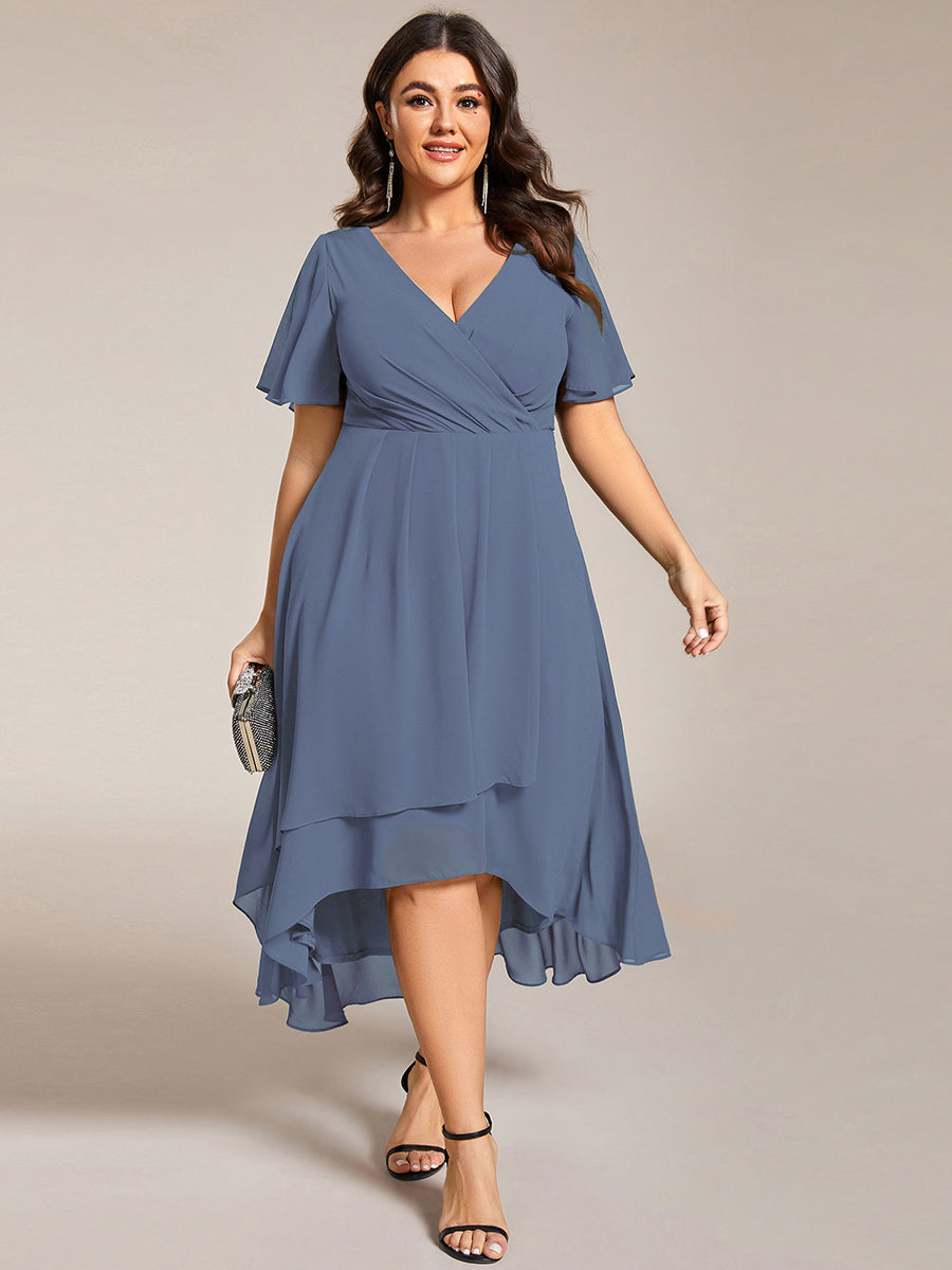 Funkelndes Abendkleid in A-Linie mit Empire-Taille und langen ?rmeln #farbe_Taubenblau