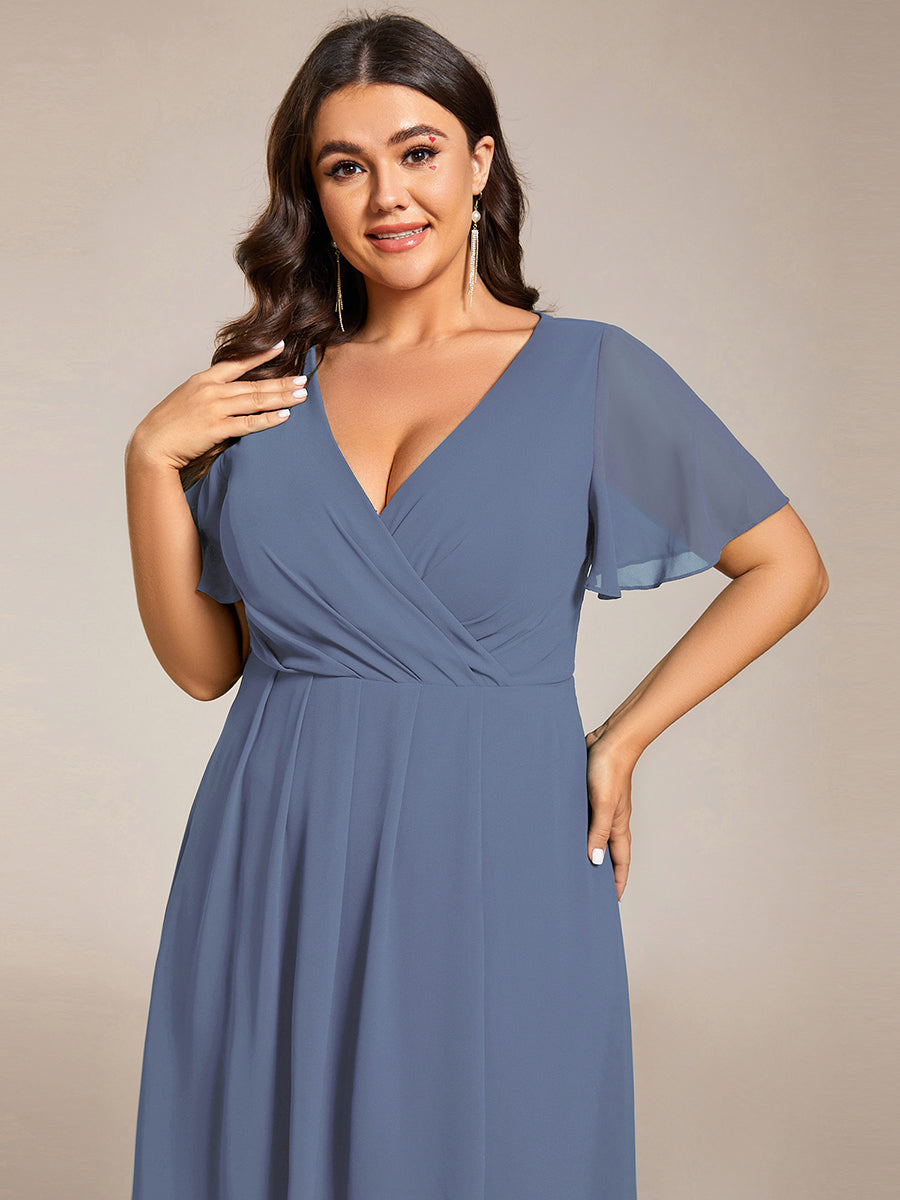 Funkelndes Abendkleid in A-Linie mit Empire-Taille und langen ?rmeln #farbe_Taubenblau
