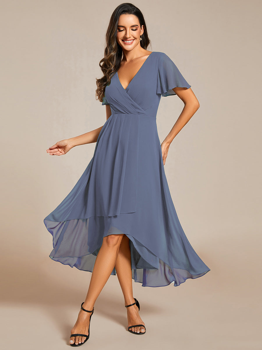 Funkelndes Abendkleid in A-Linie mit Empire-Taille und langen ?rmeln #farbe_Taubenblau