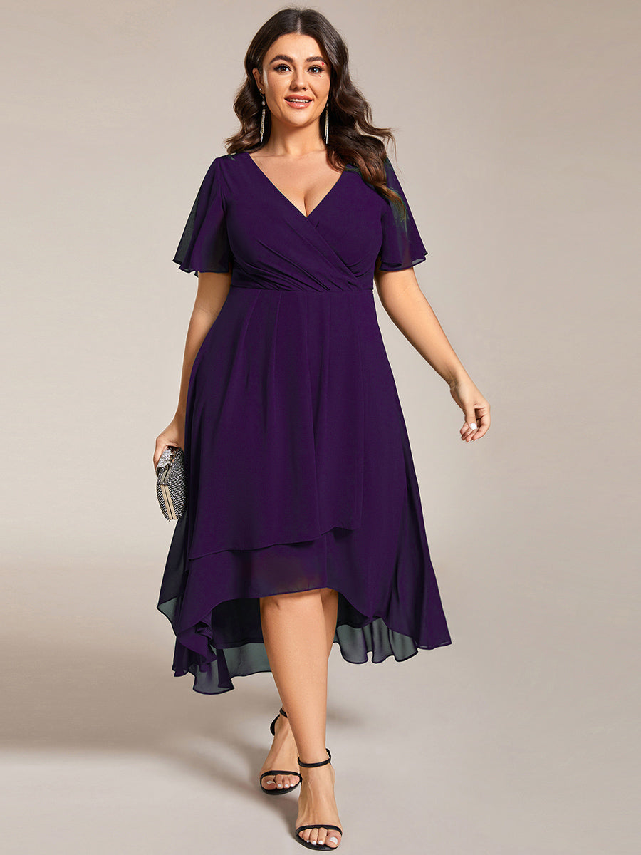 Funkelndes Abendkleid in A-Linie mit Empire-Taille und langen ?rmeln #farbe_Dunkelviolett