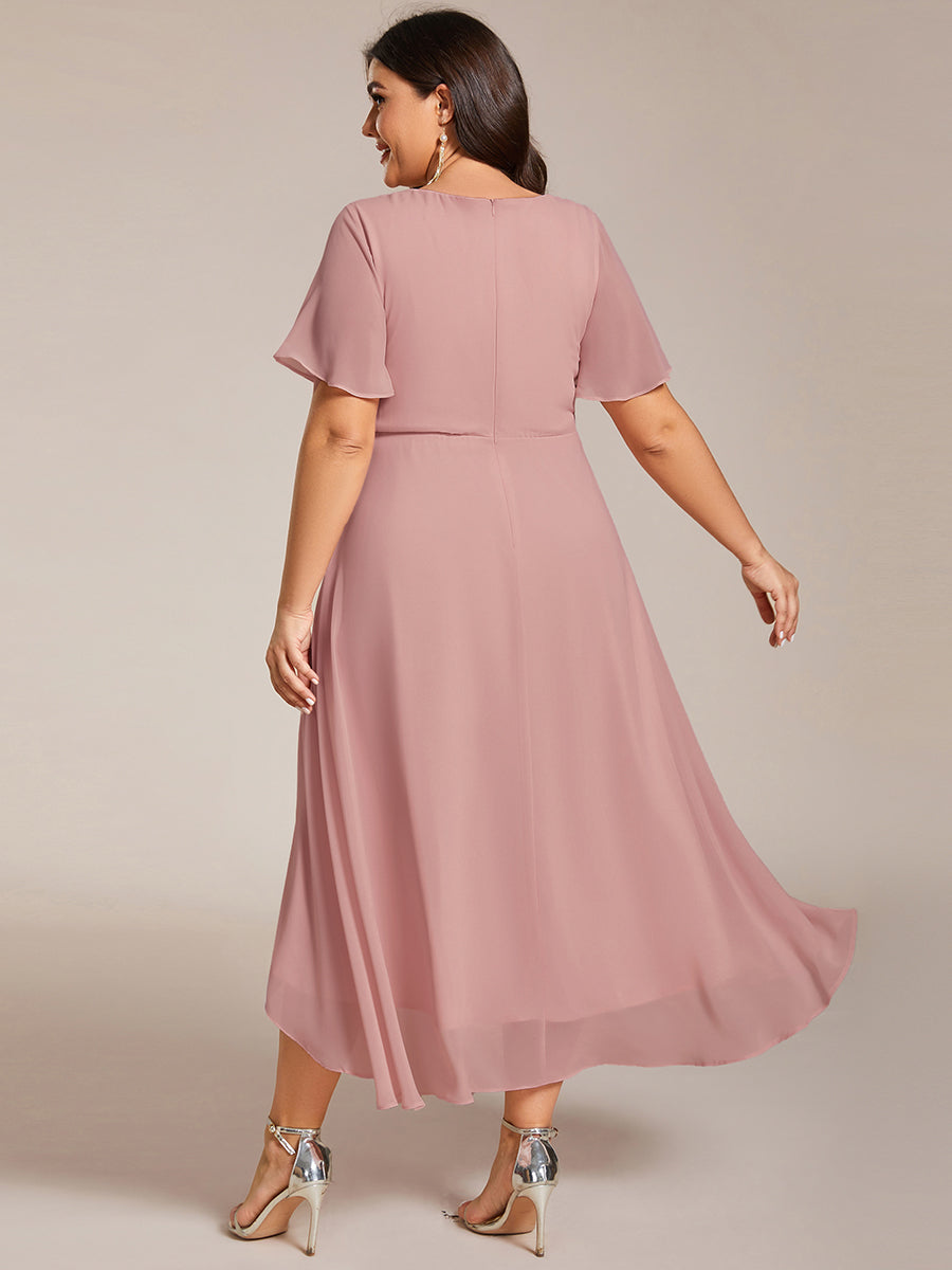 Funkelndes Abendkleid in A-Linie mit Empire-Taille und langen ?rmeln #farbe_Altrosa