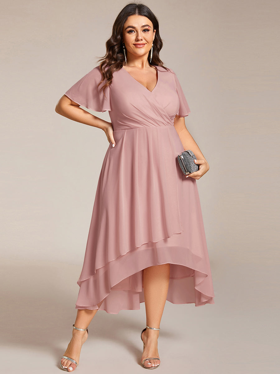Funkelndes Abendkleid in A-Linie mit Empire-Taille und langen ?rmeln #farbe_Altrosa