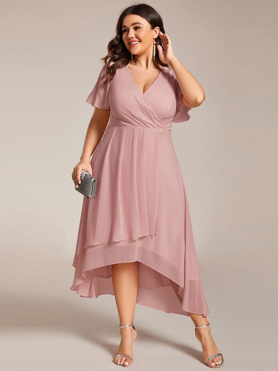 Funkelndes Abendkleid in A-Linie mit Empire-Taille und langen ?rmeln #farbe_Altrosa