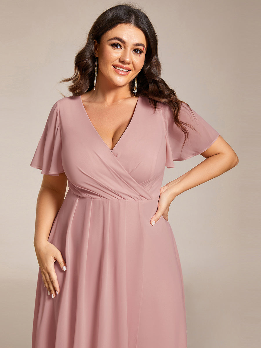 Funkelndes Abendkleid in A-Linie mit Empire-Taille und langen ?rmeln #farbe_Altrosa