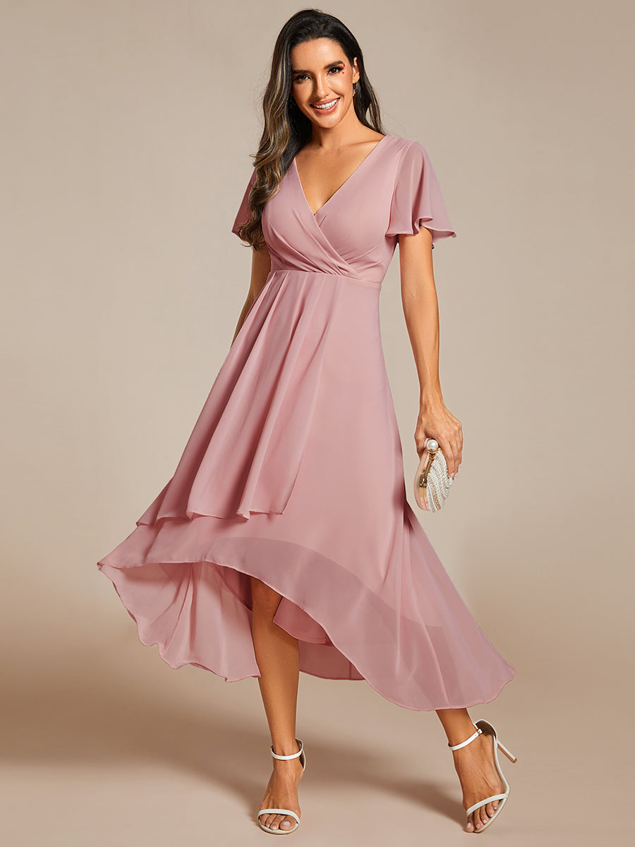 Funkelndes Abendkleid in A-Linie mit Empire-Taille und langen ?rmeln #farbe_Altrosa