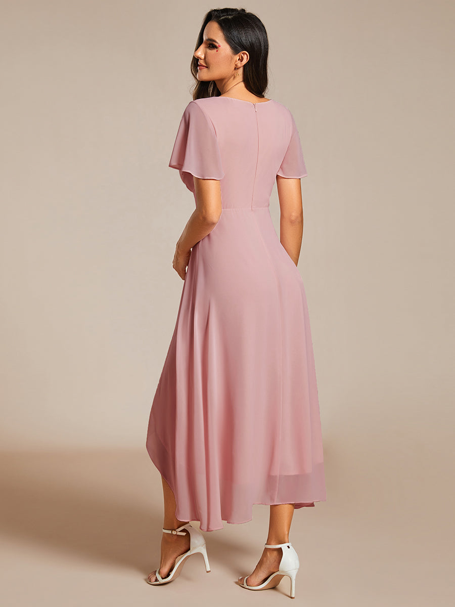 Funkelndes Abendkleid in A-Linie mit Empire-Taille und langen ?rmeln #farbe_Altrosa