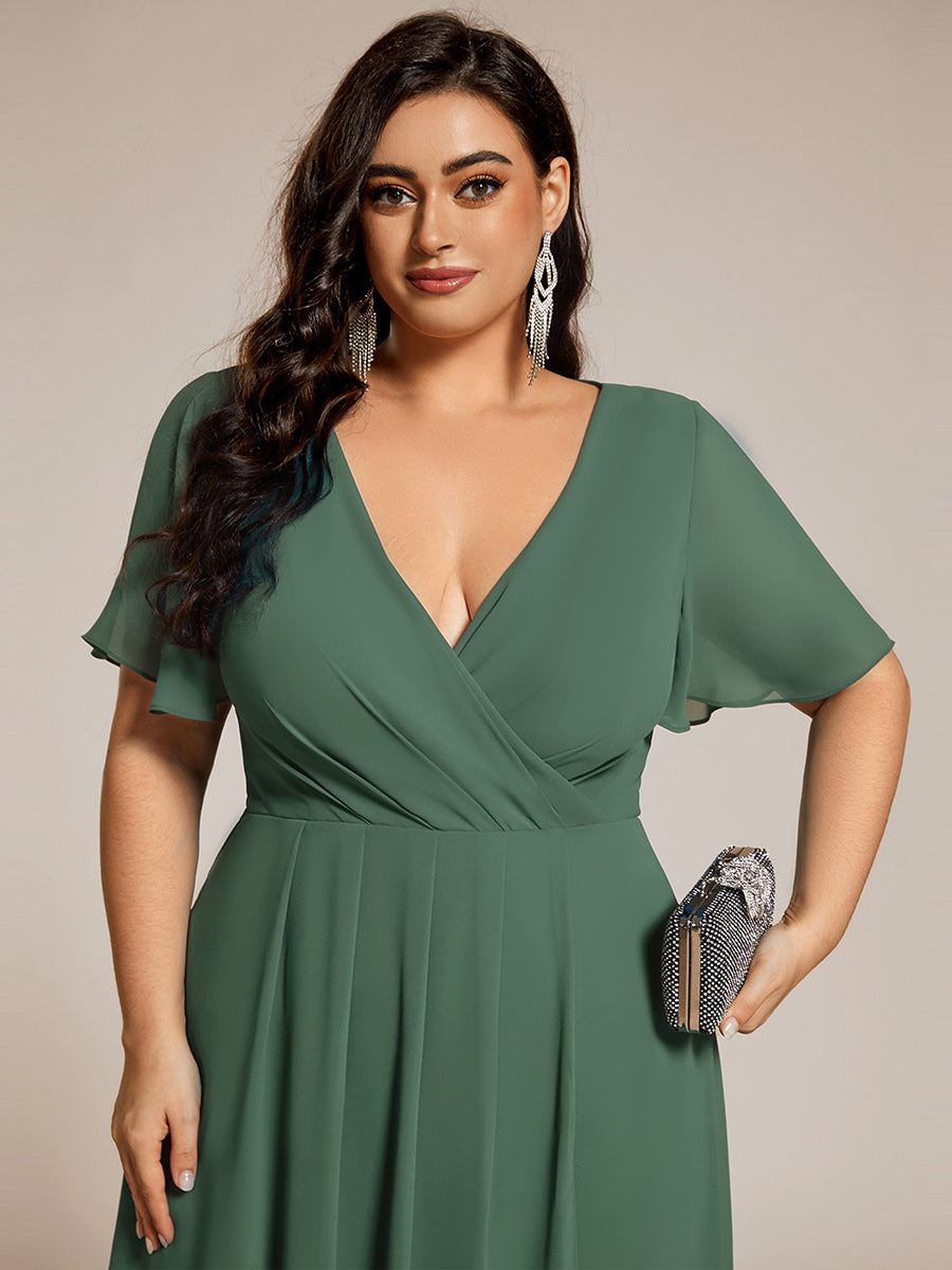 Funkelndes Abendkleid in A-Linie mit Empire-Taille und langen ?rmeln #farbe_Eukalyptus