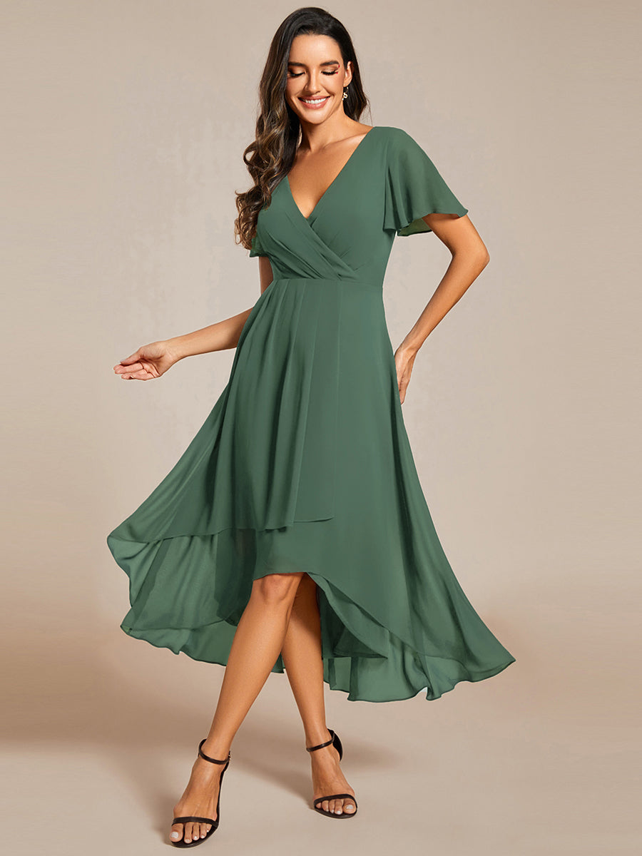 Funkelndes Abendkleid in A-Linie mit Empire-Taille und langen ?rmeln #farbe_Eukalyptus