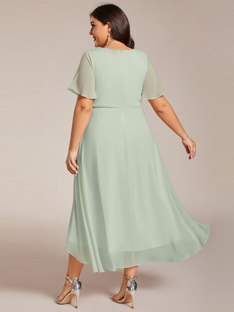 Funkelndes Abendkleid in A-Linie mit Empire-Taille und langen ?rmeln #farbe_Mintgrün