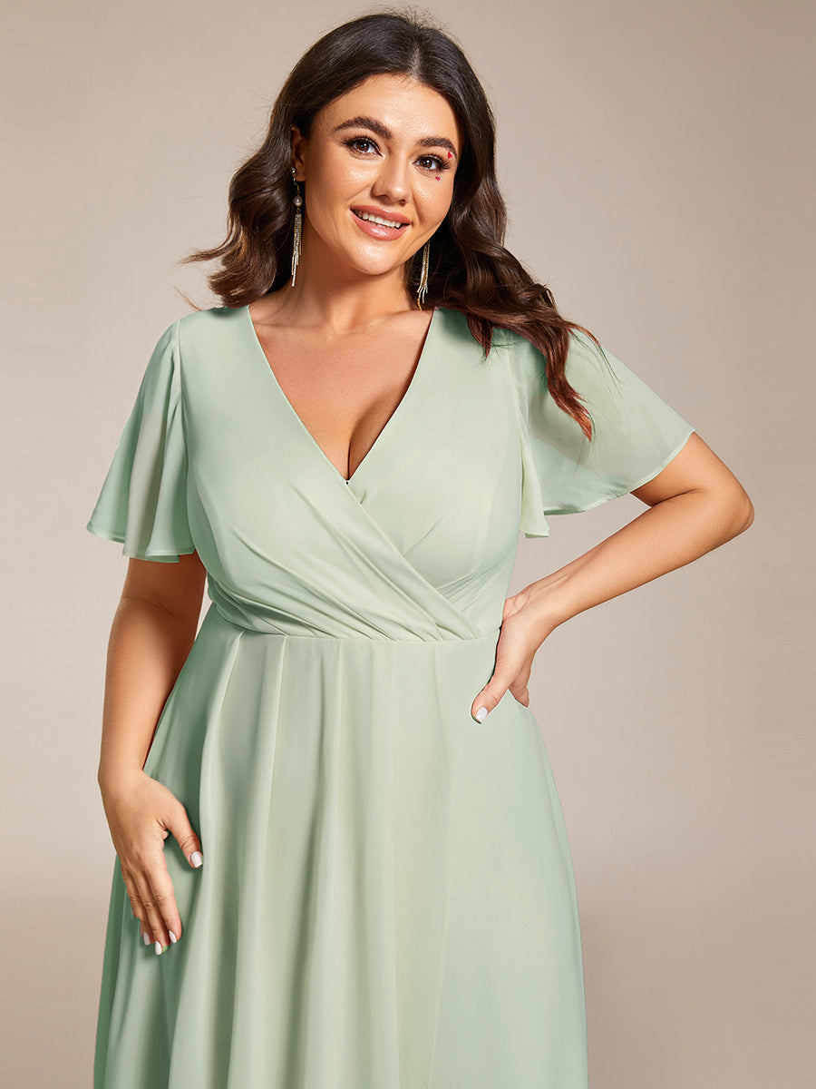 Funkelndes Abendkleid in A-Linie mit Empire-Taille und langen ?rmeln #farbe_Mintgrün