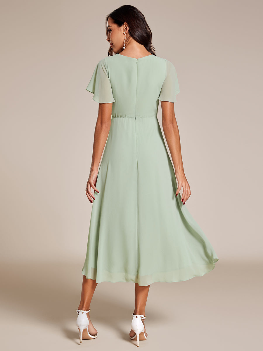 Funkelndes Abendkleid in A-Linie mit Empire-Taille und langen ?rmeln #farbe_Mintgrün