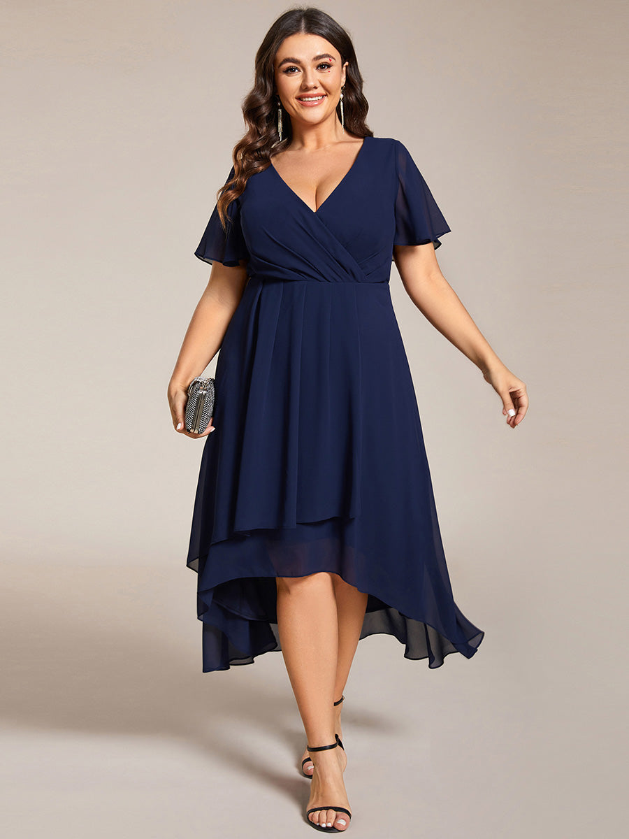 Funkelndes Abendkleid in A-Linie mit Empire-Taille und langen ?rmeln #farbe_Marineblau