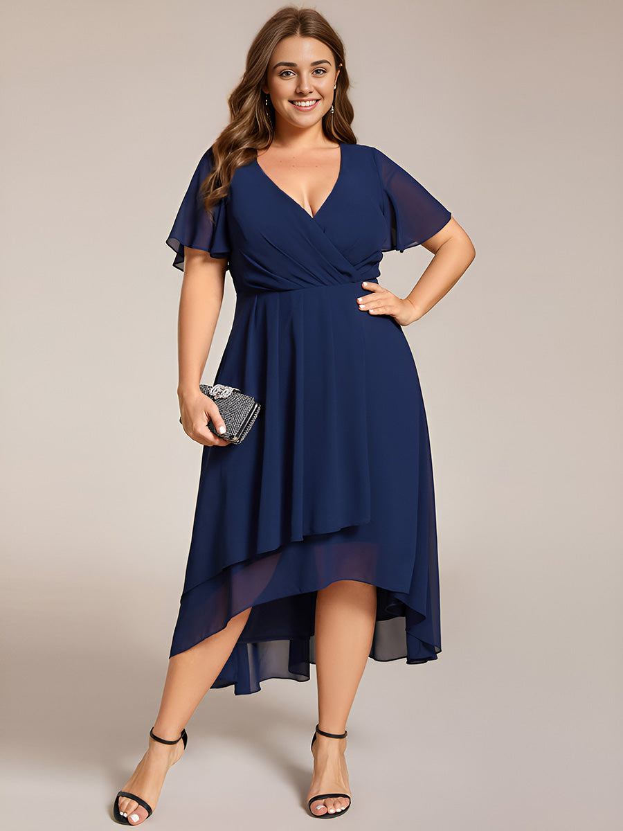 Funkelndes Abendkleid in A-Linie mit Empire-Taille und langen ?rmeln #farbe_Marineblau