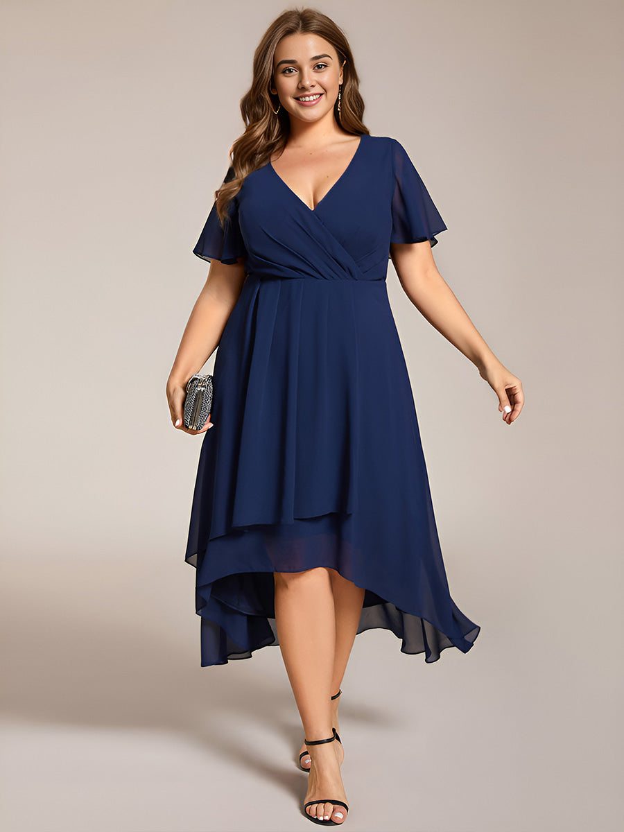 Funkelndes Abendkleid in A-Linie mit Empire-Taille und langen ?rmeln #farbe_Marineblau
