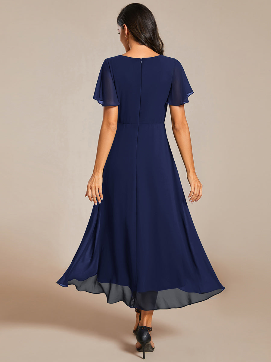 Funkelndes Abendkleid in A-Linie mit Empire-Taille und langen ?rmeln #farbe_Marineblau