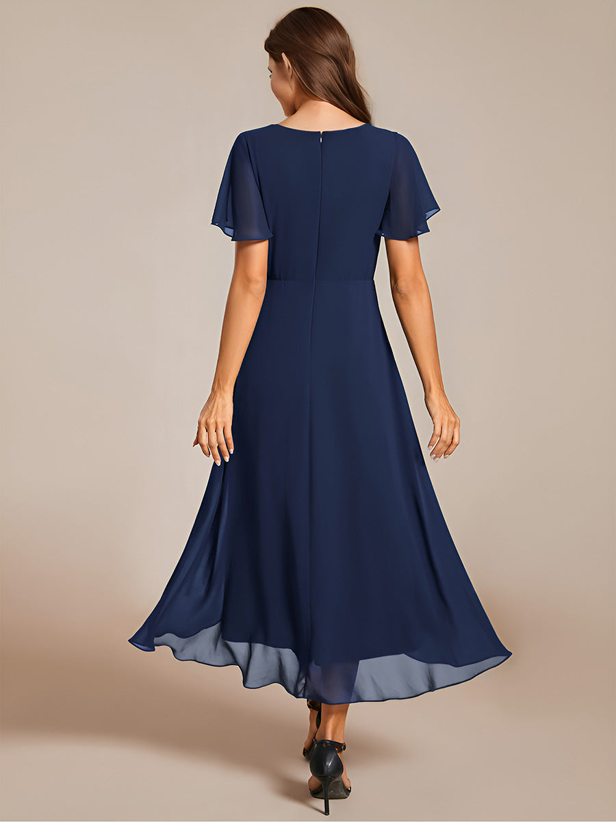 Funkelndes Abendkleid in A-Linie mit Empire-Taille und langen ?rmeln #farbe_Marineblau