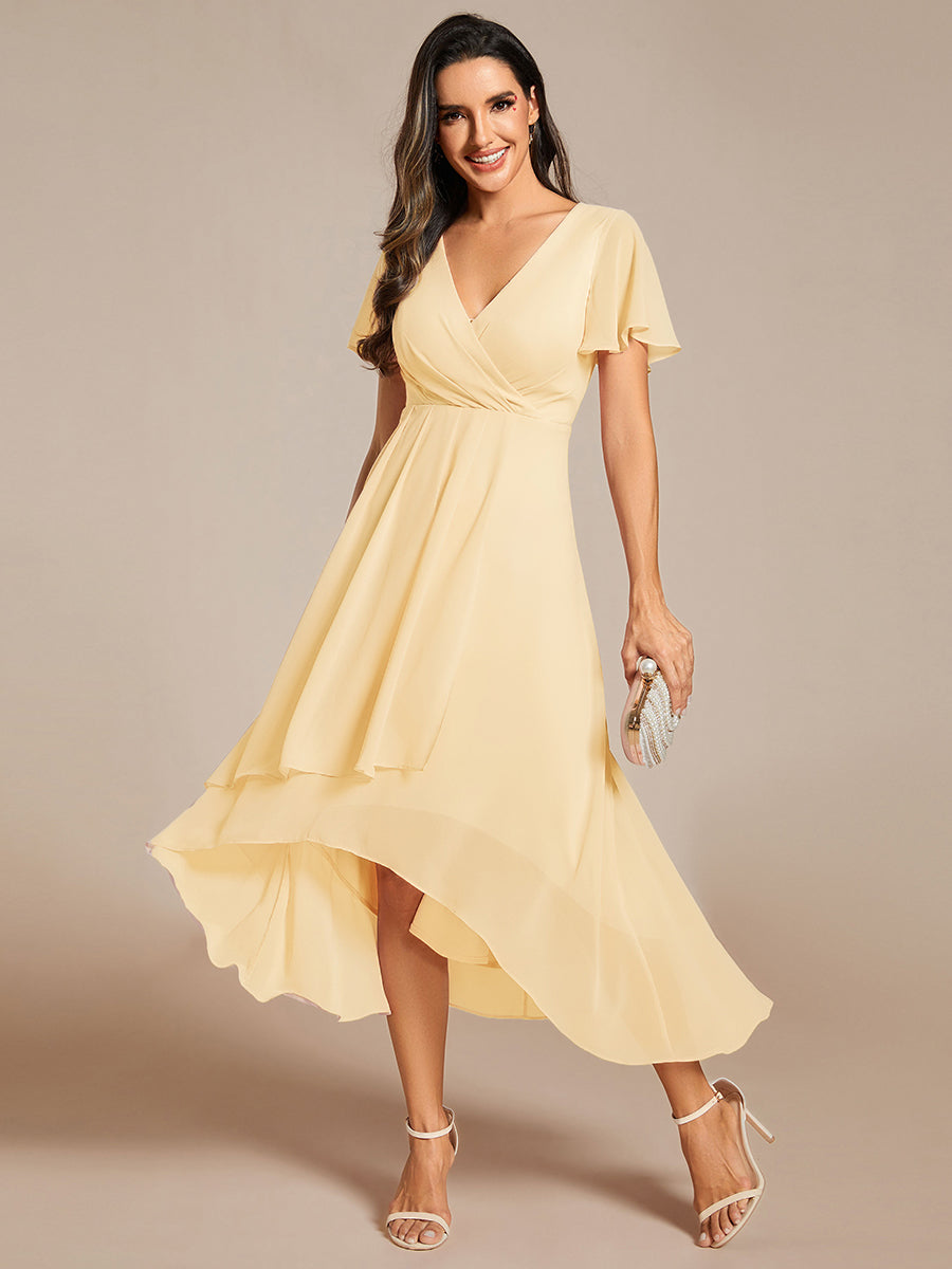 Funkelndes Abendkleid in A-Linie mit Empire-Taille und langen ?rmeln #farbe_Gelb