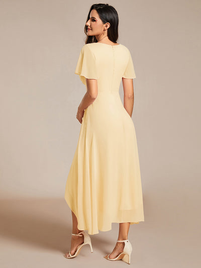 Funkelndes Abendkleid in A-Linie mit Empire-Taille und langen ?rmeln #farbe_Gelb